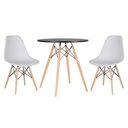 Ver imagem 1 de Conjunto Mesa Jantar Eiffel 70cm Preta + 2 Cadeiras Charles Eames - Branca