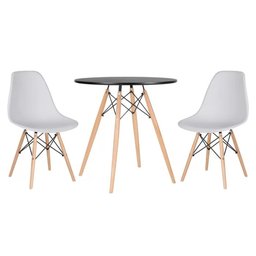 Conjunto Mesa Jantar Eiffel 70cm Preta + 2 Cadeiras Charles Eames - Branca - 1