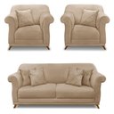 Ver imagem 1 de Kit 2 Poltronas E Sofá 2 Lugares 1,80m Bege Pés Castanho