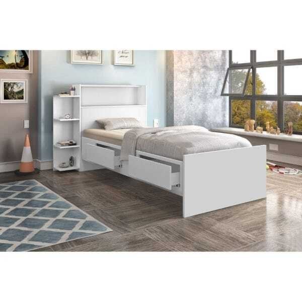 Cama Solteiro Bau 2 Gavetas Isa Vj Moveis Branco