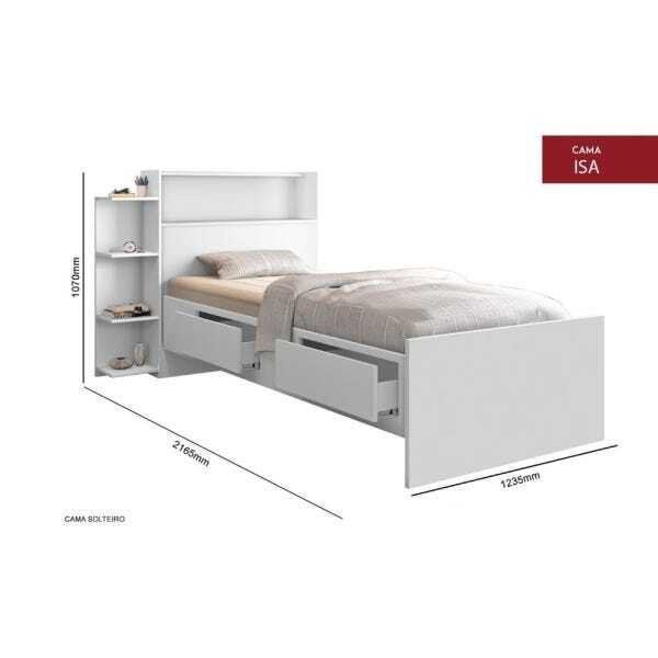 Cama Solteiro Bau 2 Gavetas Isa Vj Moveis Branco - 3