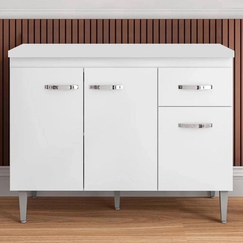 Balcão de Cozinha Gabriela 120m com Tampo Mdp Branco Ajl