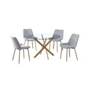 Ver imagem 3 de Conjunto Mesa de Jantar Lara 120cm Vidro Redondo Aço Carbono Bronze 4 Cadeiras em Linho Cinza
