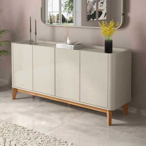 Buffet Balcão 160cm Sala com 4 Portas Flip 1.6 Patrimar Off White