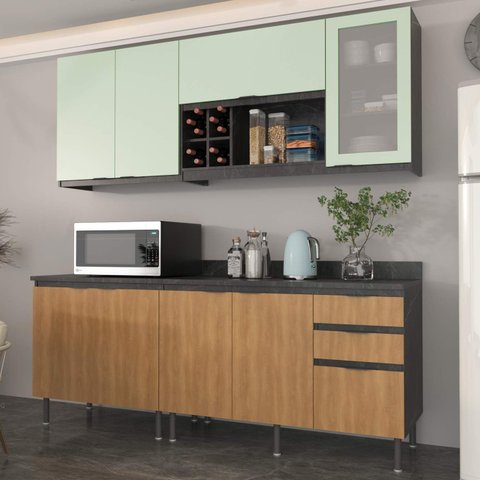Armário de Cozinha Completa Modulada Reta 8 Peças 180cm Cz1200 Azaleia Tecnomóbili