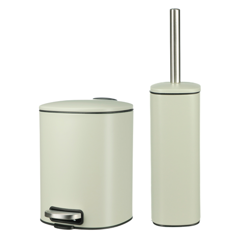 Kit Lavabo Banheiro Bege Lixeira 3 Litros Cesto + Escova