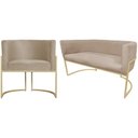 Ver imagem 1 de Kit Namoradeira + 1 Poltrona Decorativa Luana Suede Capuccino Base Dourada Mz Decor