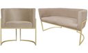 Ver imagem 1 de Kit Namoradeira + 1 Poltrona Decorativa Luana Suede Capuccino Base Dourada Mz Decor