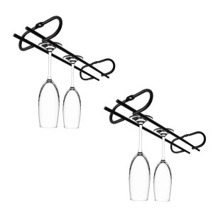 Conjunto 2 Porta Taças de Teto 25cm Suporte para Taças Suspenso Reto Preto Fosco