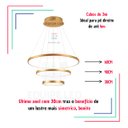 Ver imagem 3 de Lustre Pendente Moderno Anéis Led 89w 3 Arcos 60cm Cor Dourado Equipe Led
