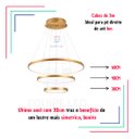 Ver imagem 3 de Lustre Pendente Moderno Anéis Led 89w 3 Arcos 60cm Cor Dourado Equipe Led