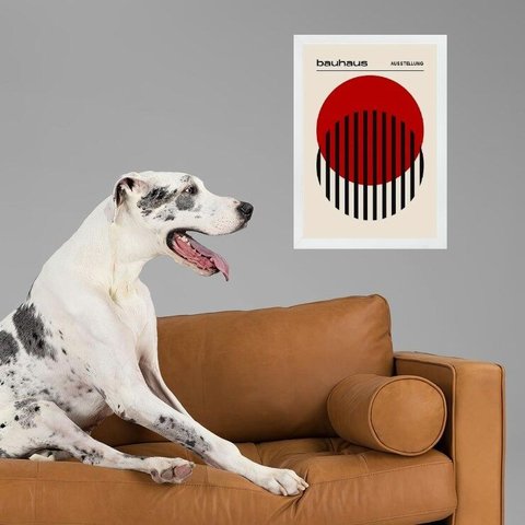Quadro Arte Bauhaus Minimalista - Vermelho e Preto 33x24cm:moldura Branca