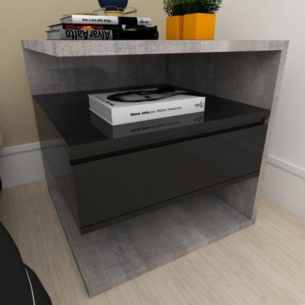 Mesa de cabeceira moderna preto com rustico - 1