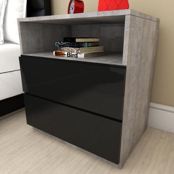 Mesa de cabeceira moderna preto com rustico - 1