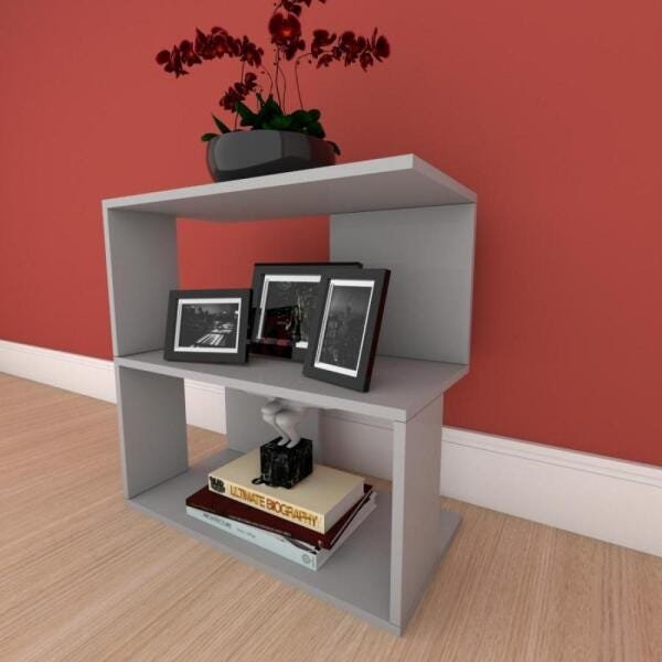 kit com 2 Mesa de cabeceira formato S slim em mdf Cinza - 1