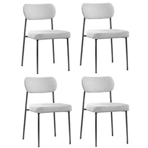 Cadeira Jantar Estofada Pé Metal Preto Kit 4 Lavy Boucle Cinza S08 - Mpozenato