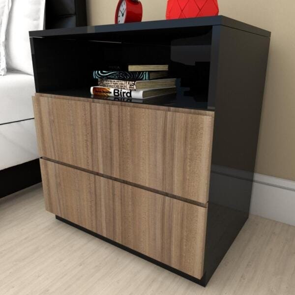 Mesa de cabeceira moderna amadeirado escuro com preto - 1