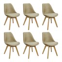 Ver imagem 1 de Kit 6 Cadeiras Charles Eames Leda Veludo Luisa Saarinen Estofada Base Madeira - Bege