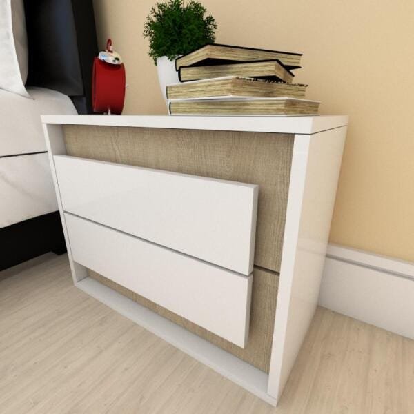 Mesa de cabeceira moderna amadeirado claro com branco - 1