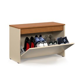 Sapateira Charme com Porta Basculante para Hall de Entrada ou Quarto - Off White com Freijó - 5