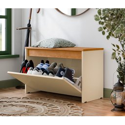 Sapateira Charme com Porta Basculante para Hall de Entrada ou Quarto - Off White com Freijó - 2