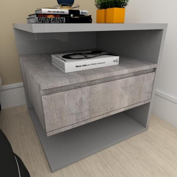 Mesa de cabeceira moderna rustico com cinza - 1