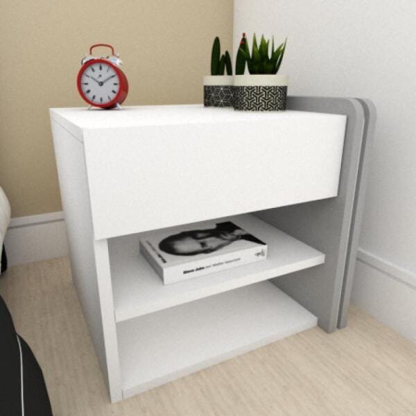 Mesa de cabeceira moderna cinza com branco - 1