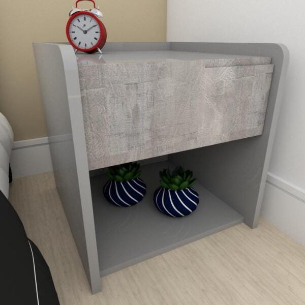 Mesa de cabeceira moderna rustico com cinza - 1