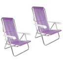 Ver imagem 1 de Kit 2 Cadeira Praia Reclinável 8 Posições Alumínio Mor Lilas