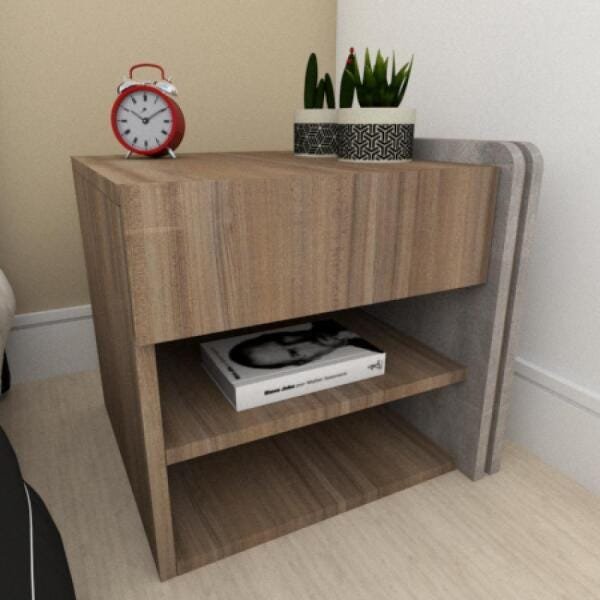 Mesa de cabeceira moderna rustico com amadeirado escuro - 1