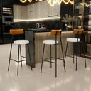 Ver imagem 2 de Kit 06 Banquetas Alta Cozinha Sala Jantar Milão L02 Couríssimo Whisky Linho Champagne - Lyam Decor