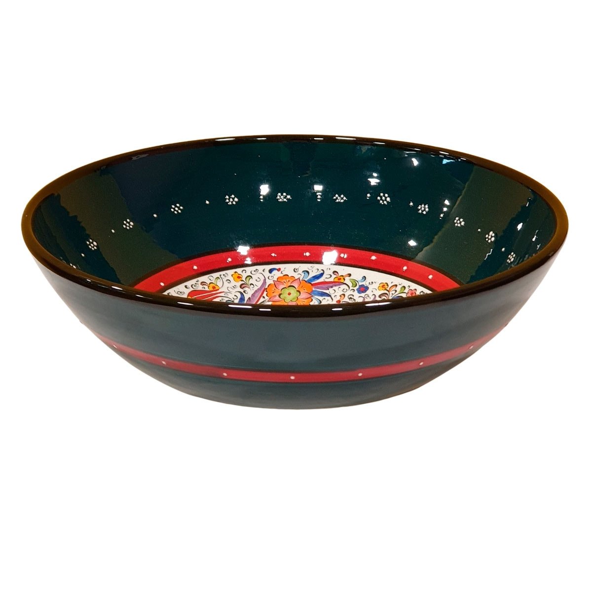 Centro de Mesa Turco Pintado de Cerâmica Verde Escuro 30cm (Pinturas Diversas) - 2