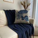 Ver imagem 3 de Capa de Almofada Linho Bordada Floral Azul 50cm