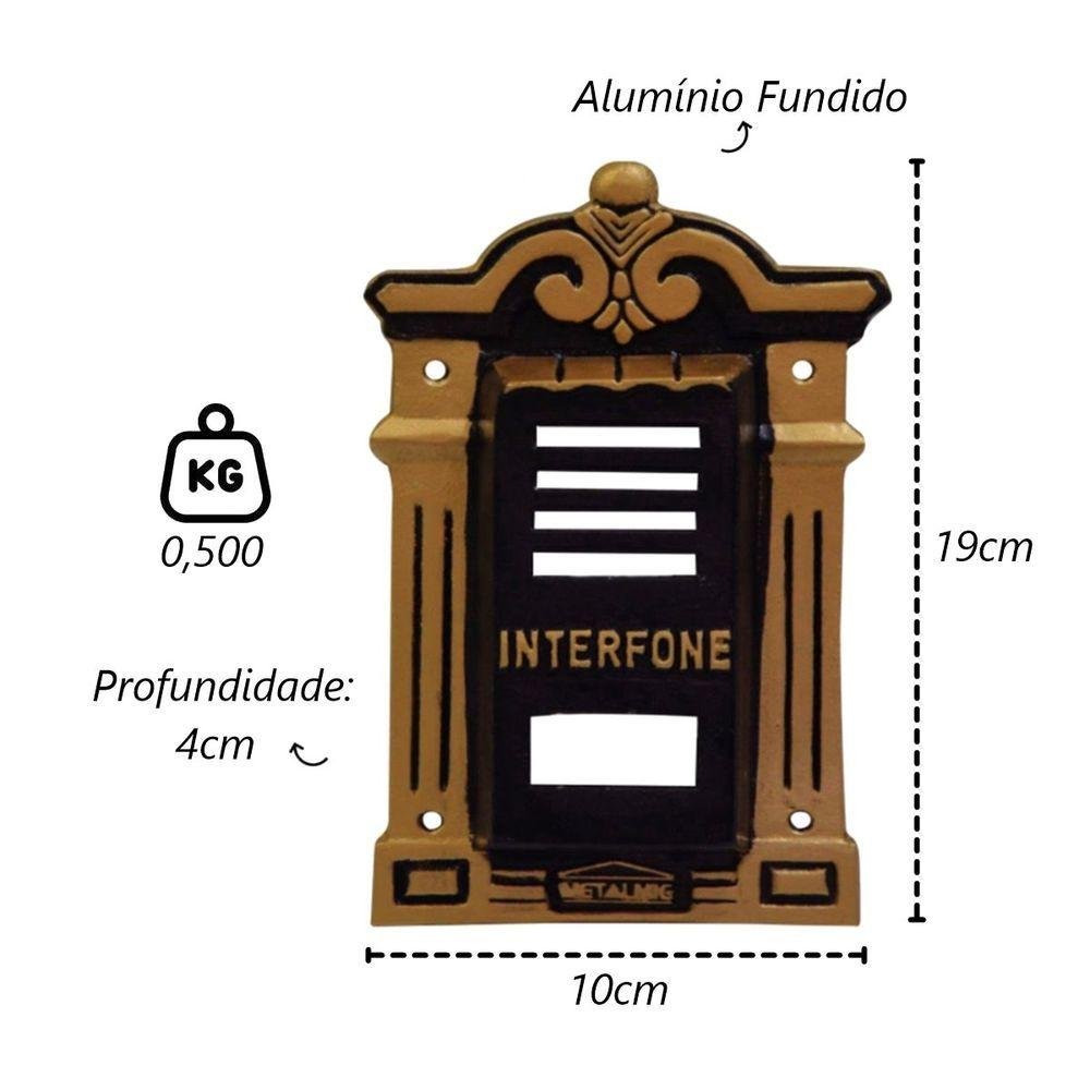 Protetor Interfone Vila Rica Alumínio Fundido Ouro 4x10x19cm - 2