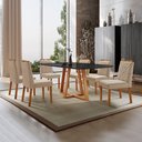 Ver imagem 1 de Conjunto Sala de Jantar Mesa Florença Madeira Maciça 180x90cm Tampo Retângular Vidro Preto com 6 Cad