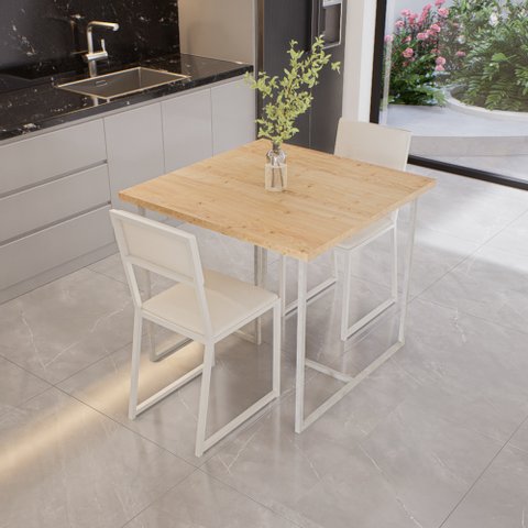 Conjunto Mesa de Jantar Quadrada Pinus 2 Cadeiras Estofado Riviera Industrial Don Castro Deco