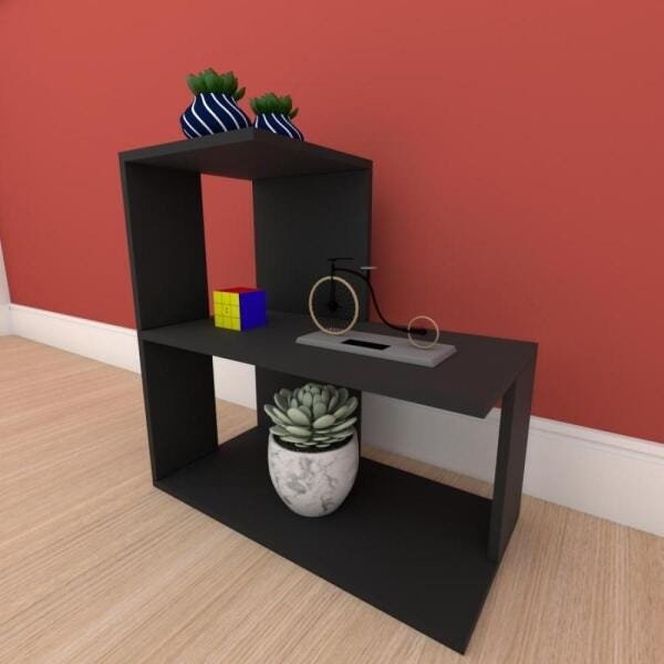 kit com 2 Mesa de cabeceira formato S simples em mdf Preto - 1