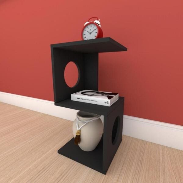 kit com 2 Mesa de cabeceira formato S simples em mdf Preto - 1