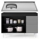 Ver imagem 4 de Balcão de Cozinha com Pia Inox Deslocada 120cm Ávila Preto/Cinza L03 - Mpozenato