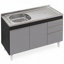 Ver imagem 1 de Balcão de Cozinha com Pia Inox Deslocada 120cm Ávila Preto/Cinza L03 - Mpozenato