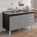 Ver imagem 3 de Balcão de Cozinha com Pia Inox Deslocada 120cm Ávila Preto/Cinza L03 - Mpozenato