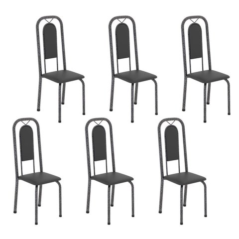 Cadeiras para Sala de Jantar 6 Unidades Lara Prata/Preto Liso/Martelado