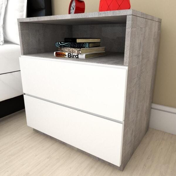 Mesa de cabeceira moderna branco com rustico - 1