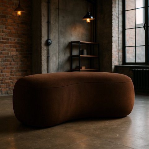 Puff Feijão Orgânico Moderno 100cm Escultural Suede Curvo