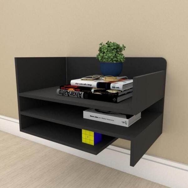 Estante Livros simples com nichos prateleiras em mdf Preto - 1
