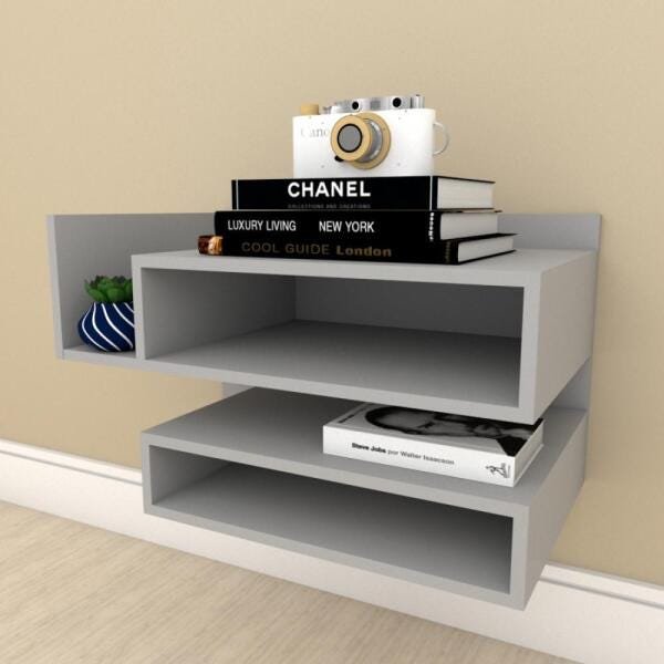 Estante Livros slim com nichos em mdf Cinza - 1