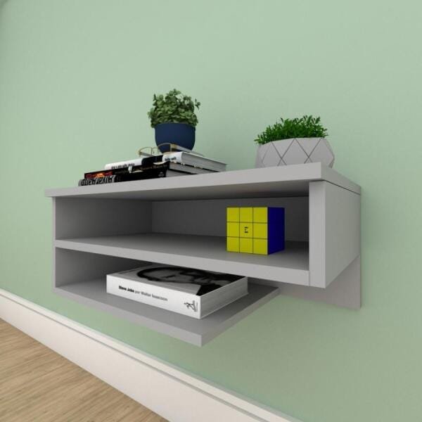 Estante Livros slim com nichos prateleiras em mdf Cinza - 1