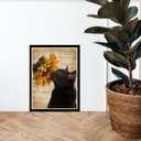 Ver imagem 1 de Quadro Gato com Girassol 33x24cm:madeira Preta