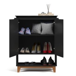 Sapateira Hall Entrada Multifuncional Hall Flow 2 Portas Moderna Enxoval Premium Elegante Cor Preto - 3