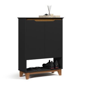Sapateira Hall Entrada Multifuncional Hall Flow 2 Portas Moderna Enxoval Premium Elegante Cor Preto